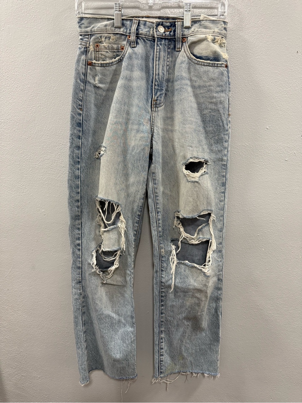 Destroyed Light Blue High-Rise Cropped Jeans
